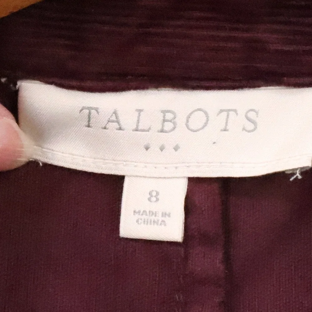 Talbots Burgundy Corduroy Blazer Womens Size 8 Dark Academia Career Button 2010s